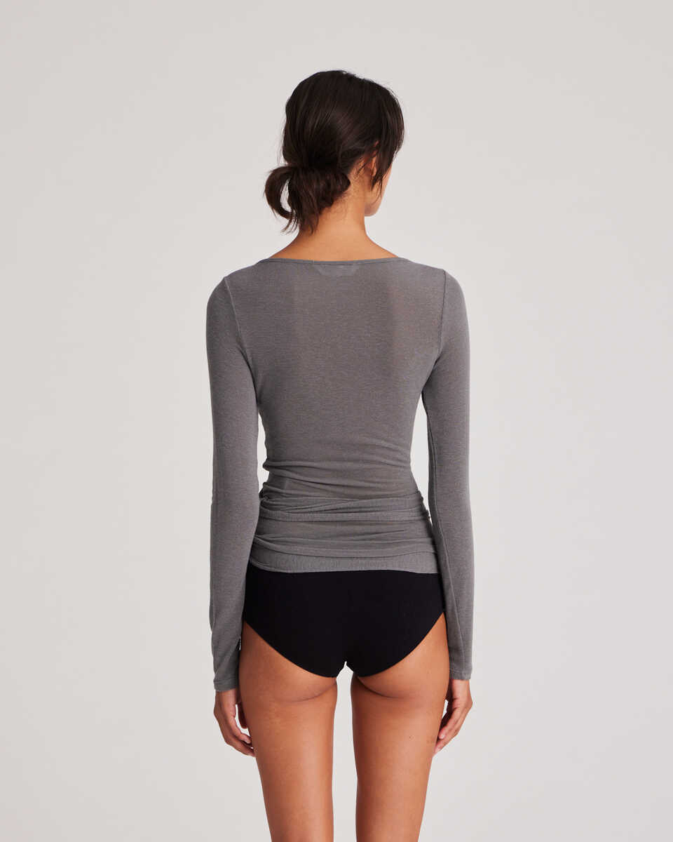 Anne Wool Wrap langærmet t-shirt - Dark Gull Grey